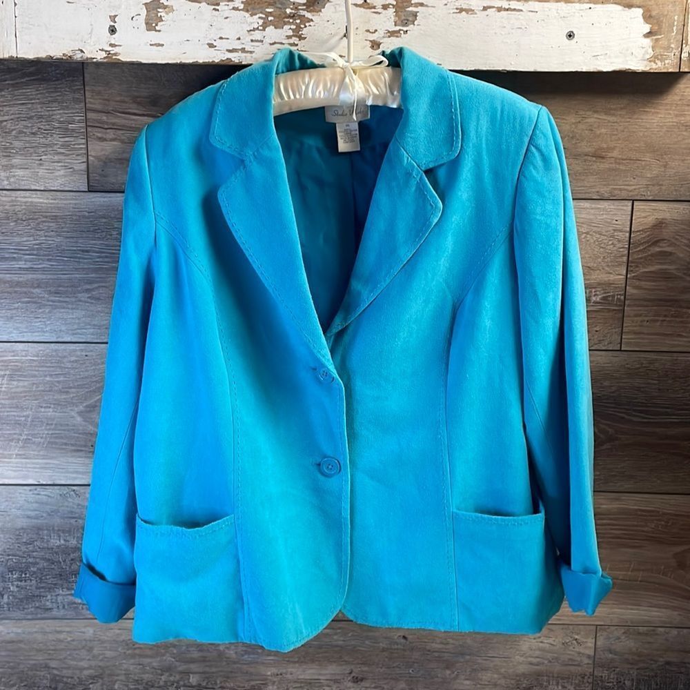 Studio Works Ladies Faux Suede Dress Jacket, Size 16, Teal